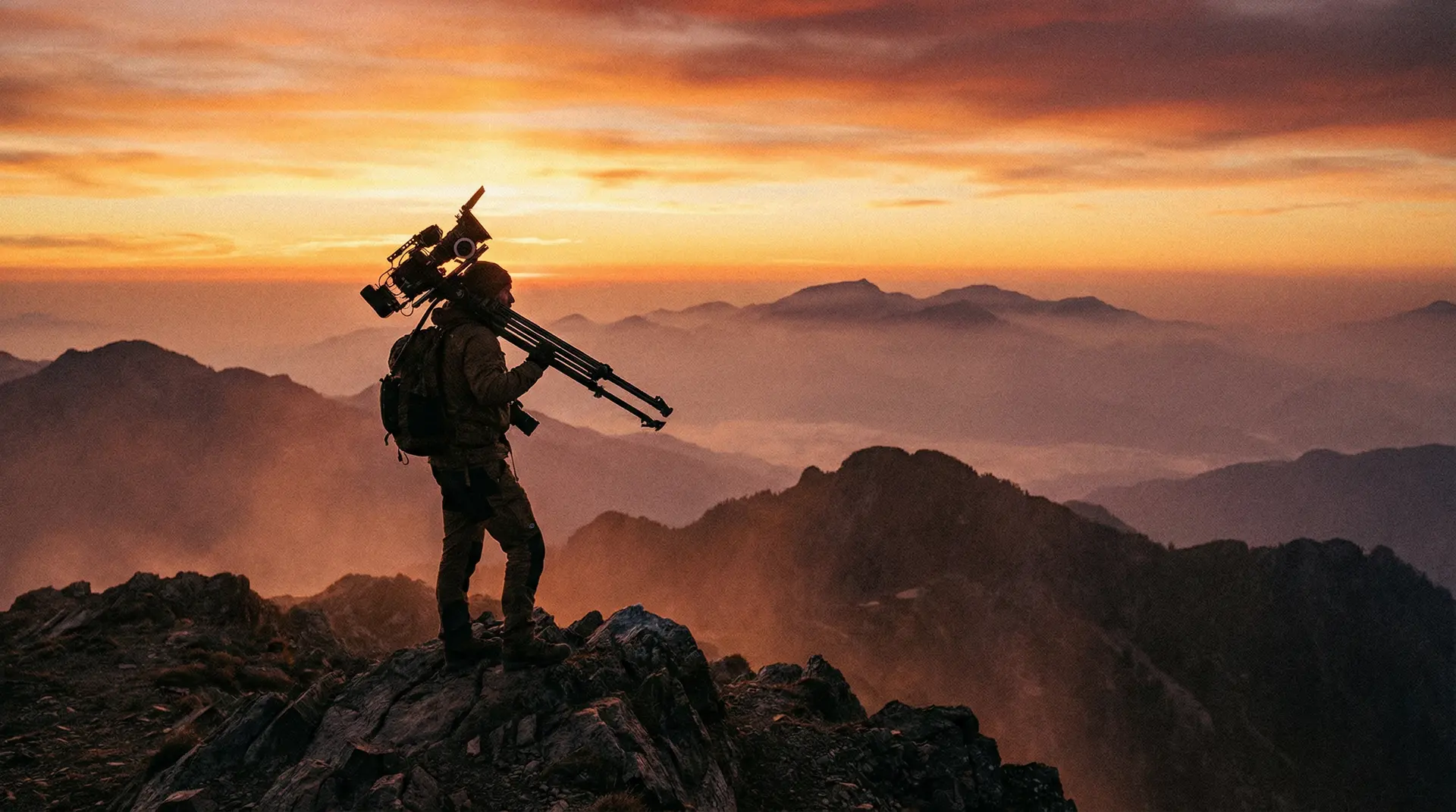 纪录片摄影师在山巅拍摄日出 - 花臂夫夫 幕后